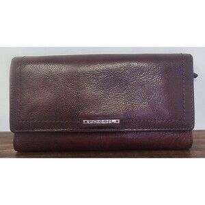 Vintage Fossil Brown Leather Trifold Check Book Credit Card Wallet 7"X4"